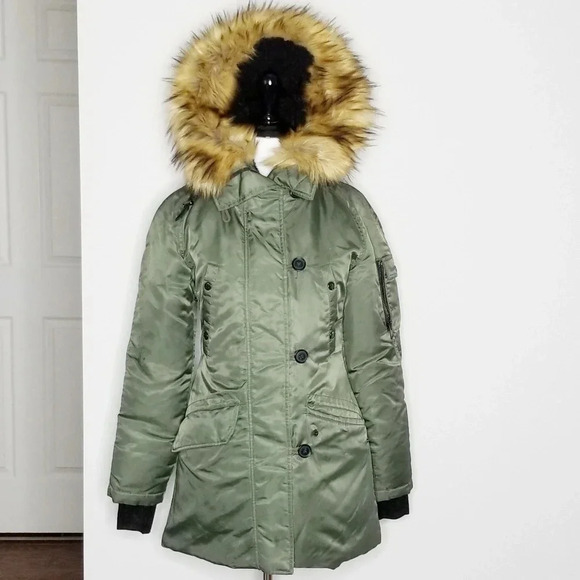 S13 Urban Outfitters Eskimo Faux Fur Trim Down Parka Winter Coat XS - Picture 2 of 12